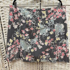 Talbots 16W women's skirt, gray‎ floral A-line skirt 100% cotton lined/ pleated